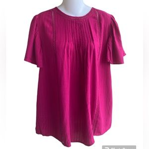 Knox Rose Hot Pink Fuchsia Short Flutter Sleeve Flowy Blouse Size Small Woman